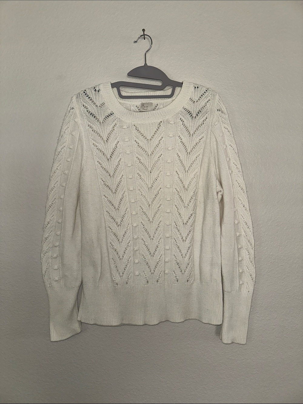 A New Day Women’s Ivory Pointelle Bobble Knit Sweater Size XL